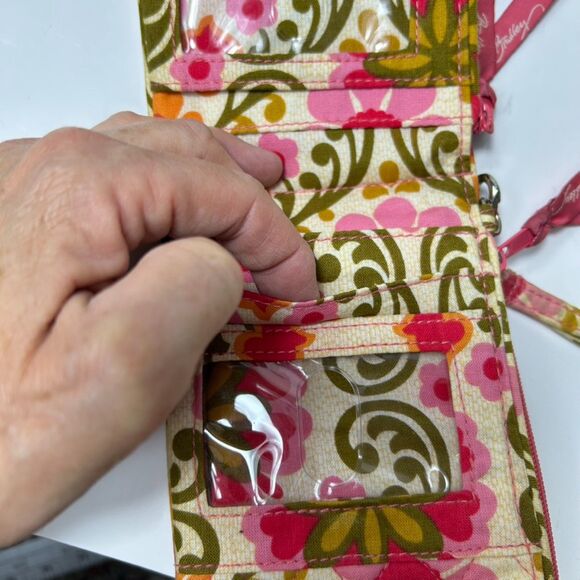 Vera Bradley Folkloric Yellow Pink Red Green Floral Pattern Double ID Wristlet - Picture 8 of 13